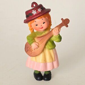 Vintage Ornament Plastic Blow Mold Girl Guitar Christmas Holiday Hanging Xmas